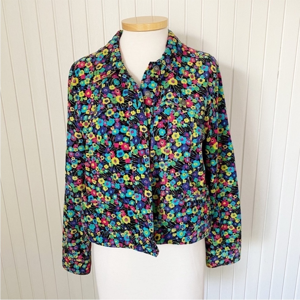 Liz Claiborne Multi-color Floral Corduroy Jacket Size Large Petite